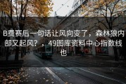 B费赛后一句话让风向变了，森林狼内部又起风？，49图库资料中心指数线也