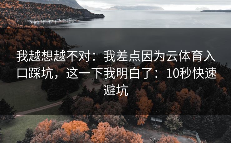 我越想越不对：我差点因为云体育入口踩坑，这一下我明白了：10秒快速避坑